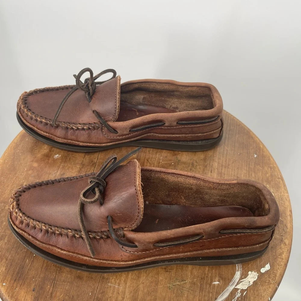 Minnetonka Rich Brown Leather Slip-Ons